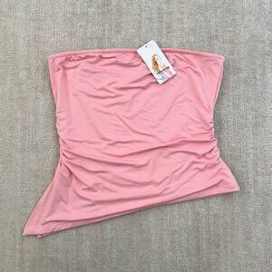 NWT PrettyGarden Pink Summer Tube Top Knit Blouse L Asymmetric